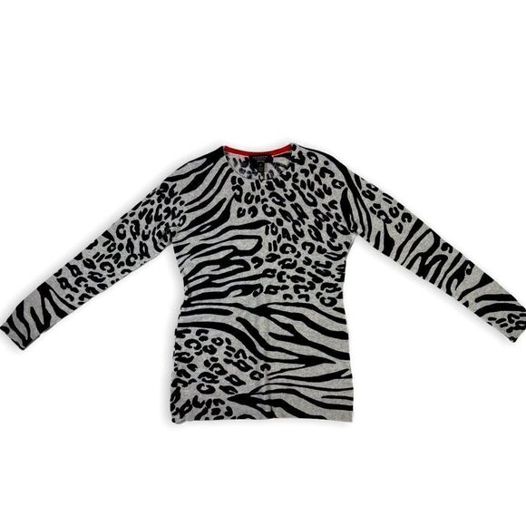 EUC✨ Charter Club 100% Cashmere Luxury Animal-Print Grey Sweater XS - Picture 1 of 5